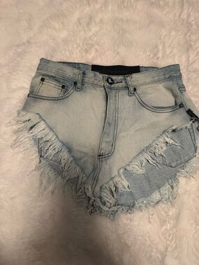 One Teaspoon Light Blue Frayed Denim Cutoff Shorts